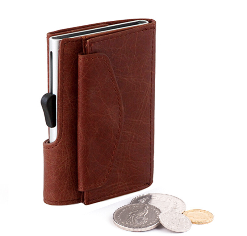 PORTE-MONNAIE ET CARTES RFID EN CUIR VINTAGE COGNAC