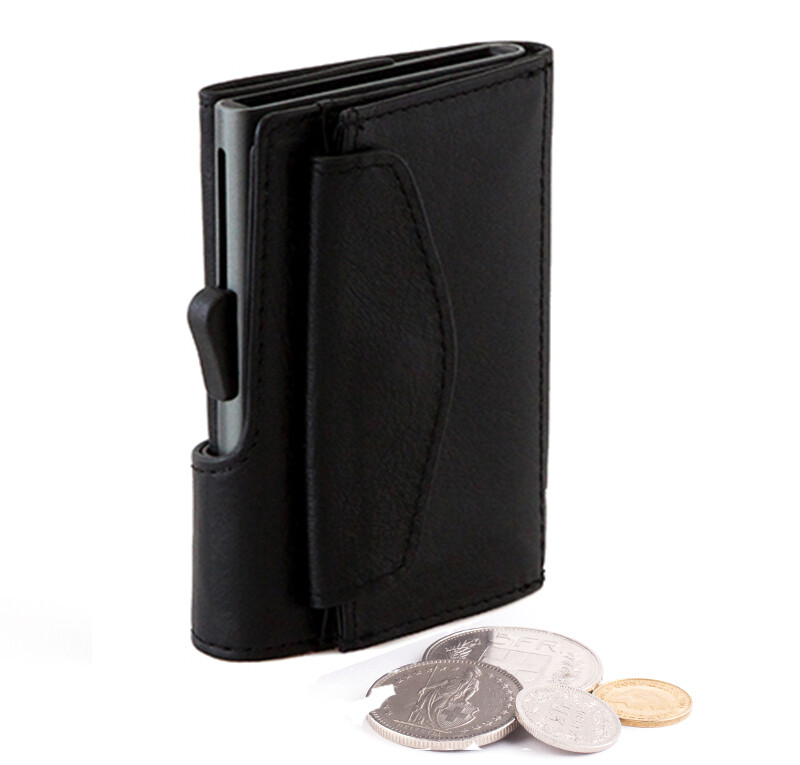 PORTE-MONNAIE ET CARTES RFID EN CUIR VINTAGE NOIR NERO