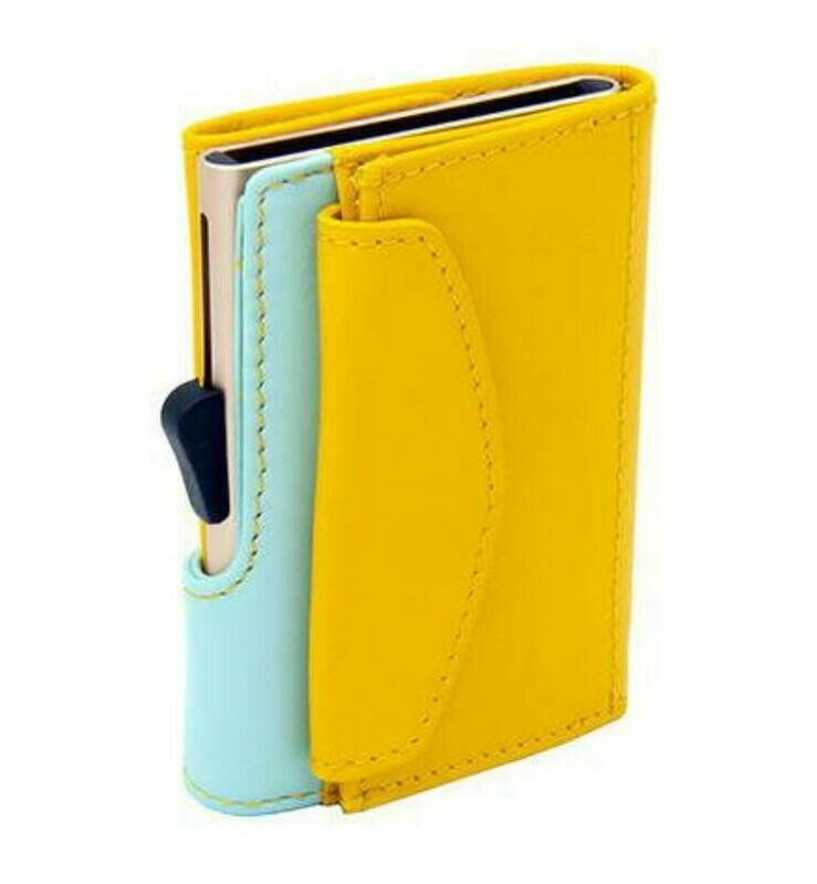 PORTE-MONNAIE ET CARTES RFID CUIR SAFFRON / AQUA