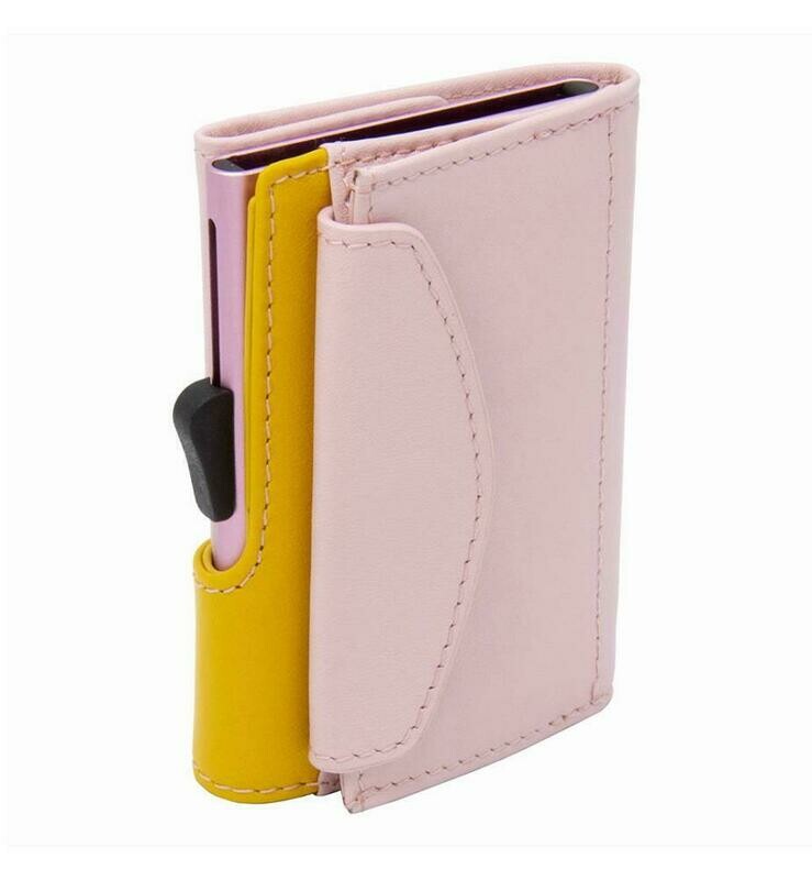 PORTE-MONNAIE ET CARTES RFID EN CUIR BLUSH / SAFFRON