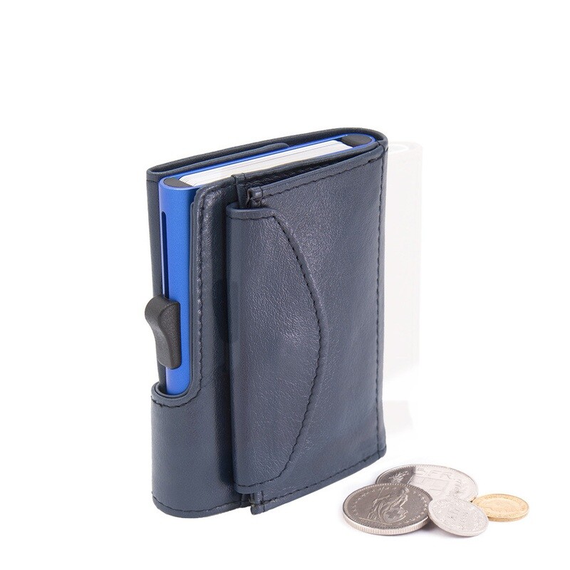 PORTE-MONNAIE ET CARTES XL RFID CUIR BLEU COBALT