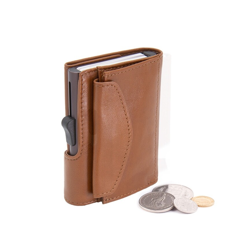 PORTE-MONNAIE ET CARTES XL RFID CUIR NOISETTE