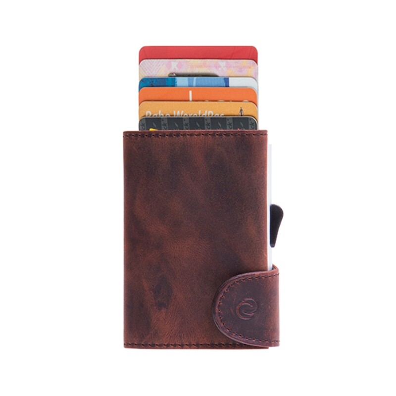 PORTE-CARTES RFID CUIR BRUN FONCÉ BUFFALO