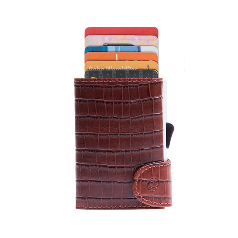 PORTE-CARTES CUIR CROCO BRUN