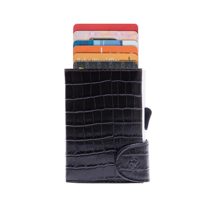 PORTE-CARTES CUIR CROCO NOIR