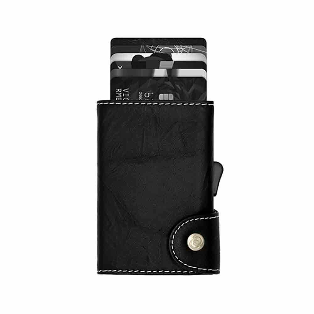 PORTE-CARTES RFID CUIR EMBOSSÉ BLACK NÉRO COUTURE BLANCHE