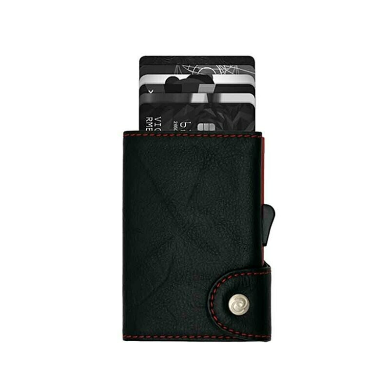 PORTE-CARTES RFID CUIR EMBOSSÉ BLACK NÉRO COUTURE ROUGE