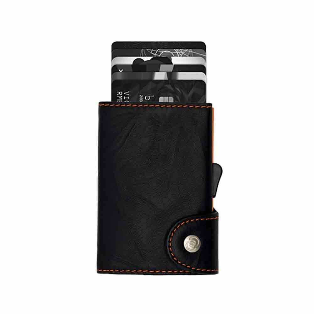 PORTE-CARTES RFID CUIR EMBOSSÉ BLACK NÉRO COUTURE JAUNE