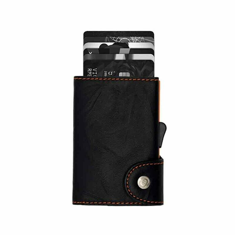 PORTE-CARTES RFID CUIR EMBOSSÉ BLACK NÉRO COUTURE JAUNE