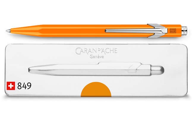 Stylo Bille 849 POPLINE Orange Fluo avec Étui