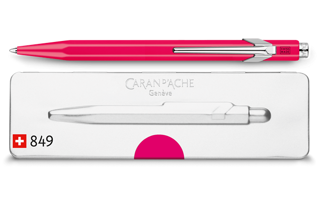 Stylo Bille 849 POPLINE Pourpre Fluo avec Étui