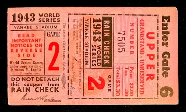1943 World Series Ticket - Game 2