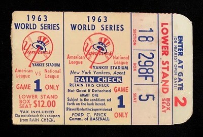 1963 World Series Ticket Game 2 - Koufax 15 strikeouts