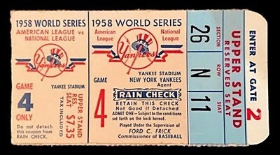 1958 World Series Ticket Stub, Game 4 at Yankee Stadium
