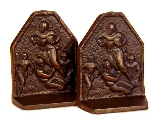 Brass Antique Football Bookends from the 1920&#39;s