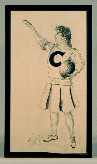 1909 Pen &amp; Ink Image - Cornell University Lady Basketball Player