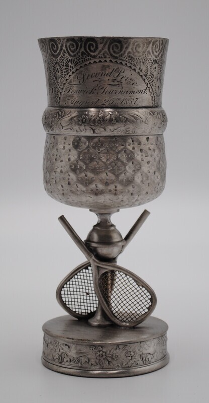 1887 Antique Tennis Trophy with Figural Rackets
