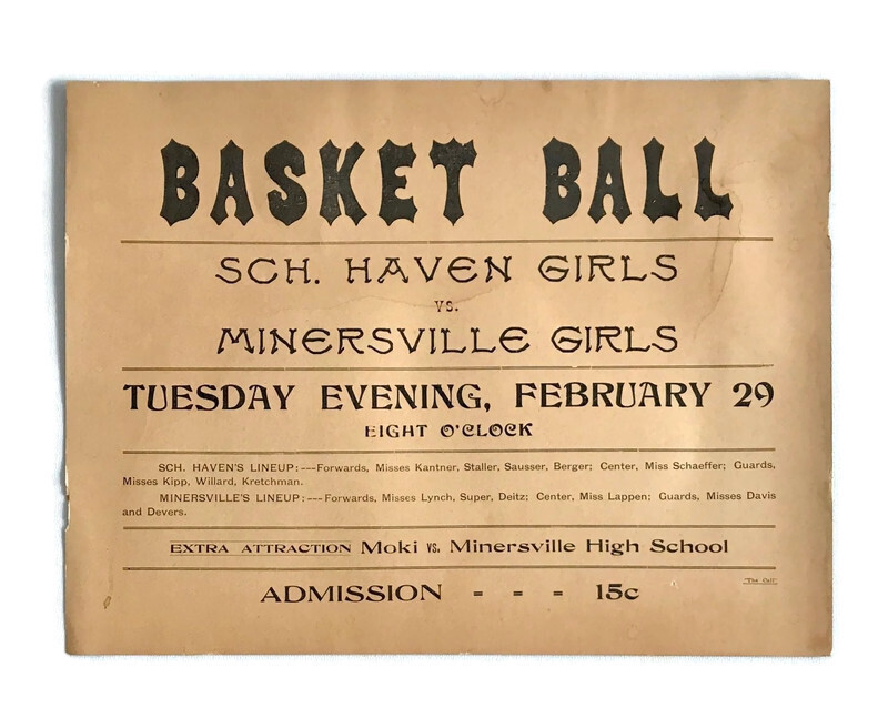 1916 Girls Basketball Broadside Schuylkill Haven vs. Minersville