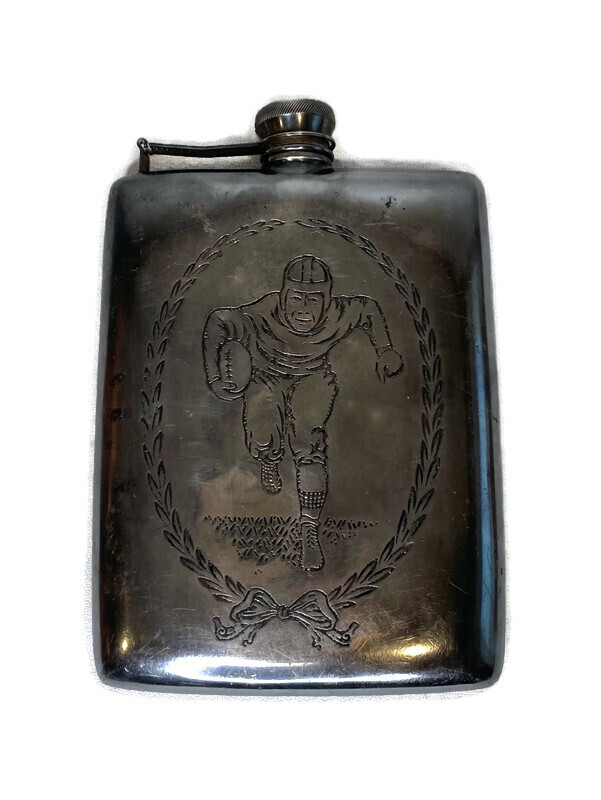 1920’s Silver Flask with Vintage Football Graphic