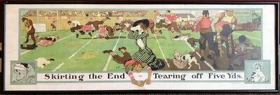 Scarce 1910 Large Full Color Football Print by H. C. Renwick (15" x 46")