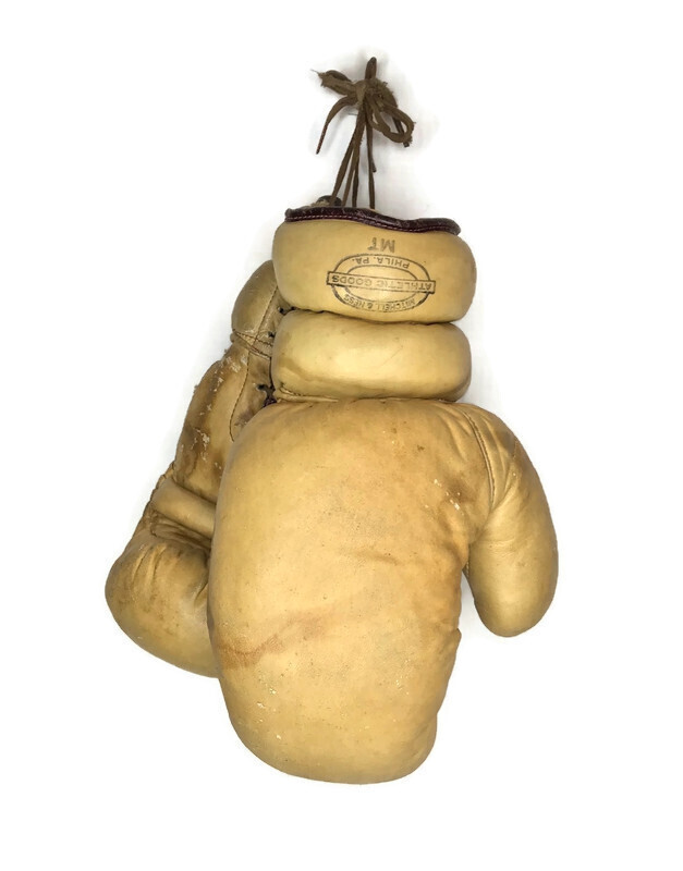 Scarce White Leather Vintage Boxing Gloves 1910’s by Mitchell &amp; Ness