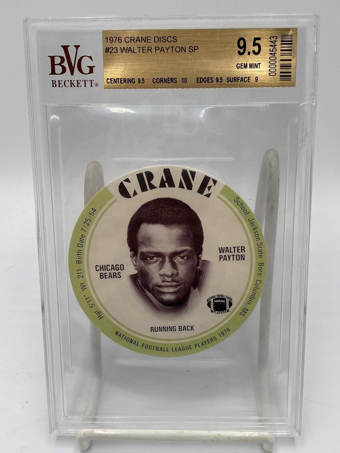 1976 Crane Discs #23  Walter Payton BVC Beckett 9.5 GEM MINT