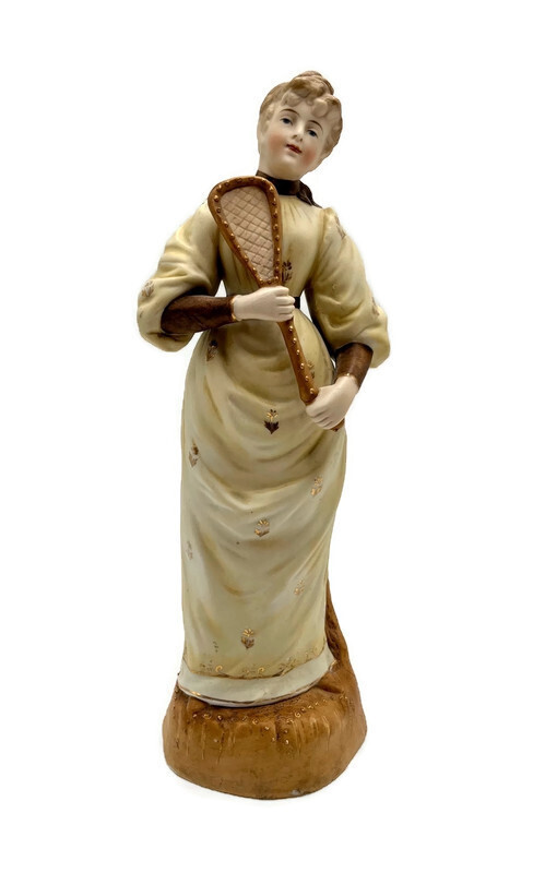 Antique German Bisque Lady Tennis Player 12” Figurine