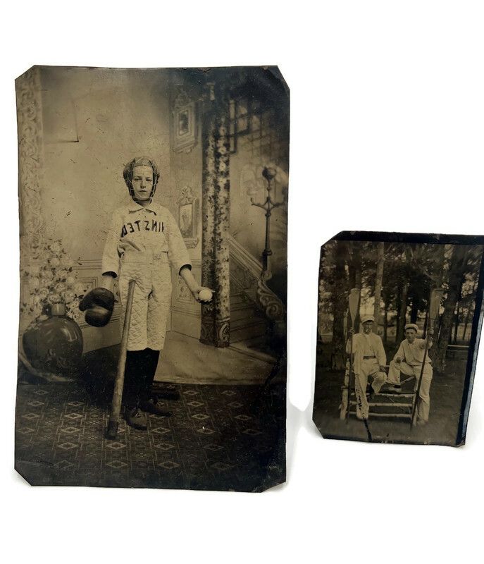 Exceedingly Rare Baseball Tintype Image of Catcher 4 ¼ x 6 ¾