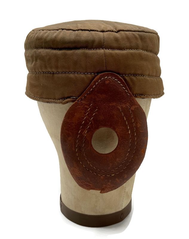 Rare 19th Century Moleskin Flat Top Football Helmet