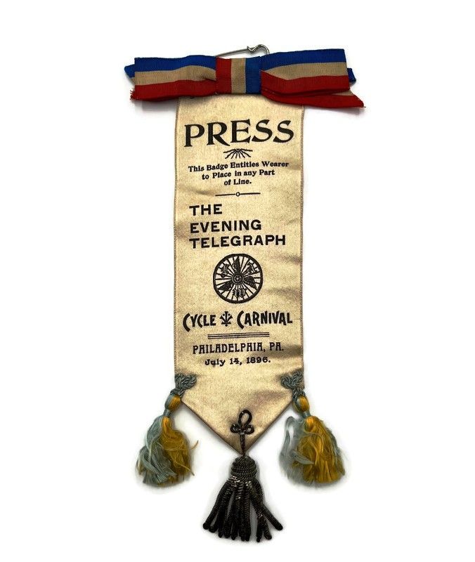 1896 Philadelphia Cycle Carnival Press Pass Ribbon – Ornate
