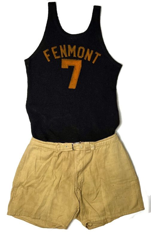 Vintage 1920’s FENMONT Basketball Uniform – GoldSmith Jersey and Leacock Canvas Shorts with Rare Quilted Hip Pads