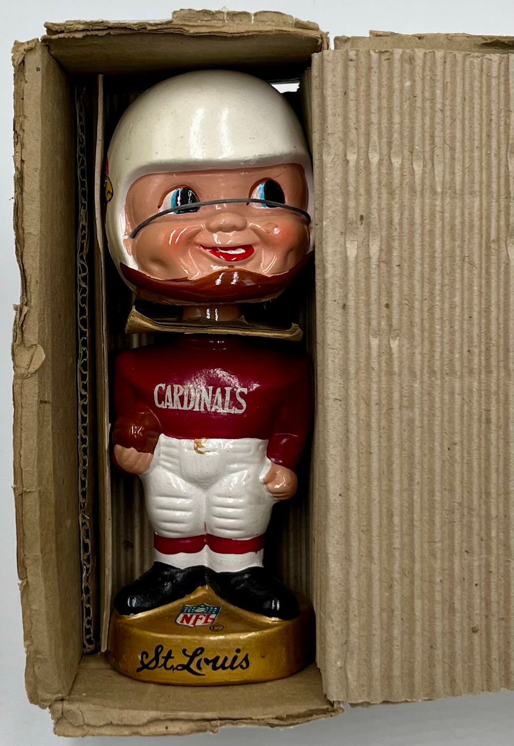 Vintage 1960s NFL St Louis Cardinals Football Bobbing Head Gold Base w/ Box
