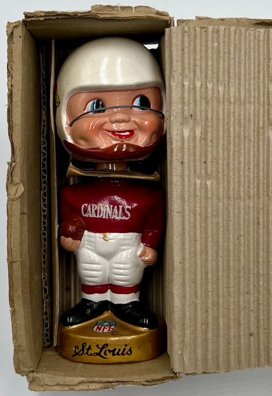 Vintage 1960s NFL St Louis Cardinals Football Bobbing Head Gold Base w/ Box