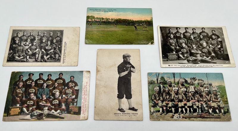 Lot of (6) Vintage 1910’s Green’s Nebraska Indians Baseball Postcards