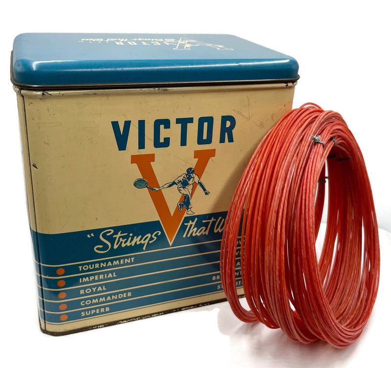 1930’s Victor Antique Tennis Gut Strings in Original Metal Container