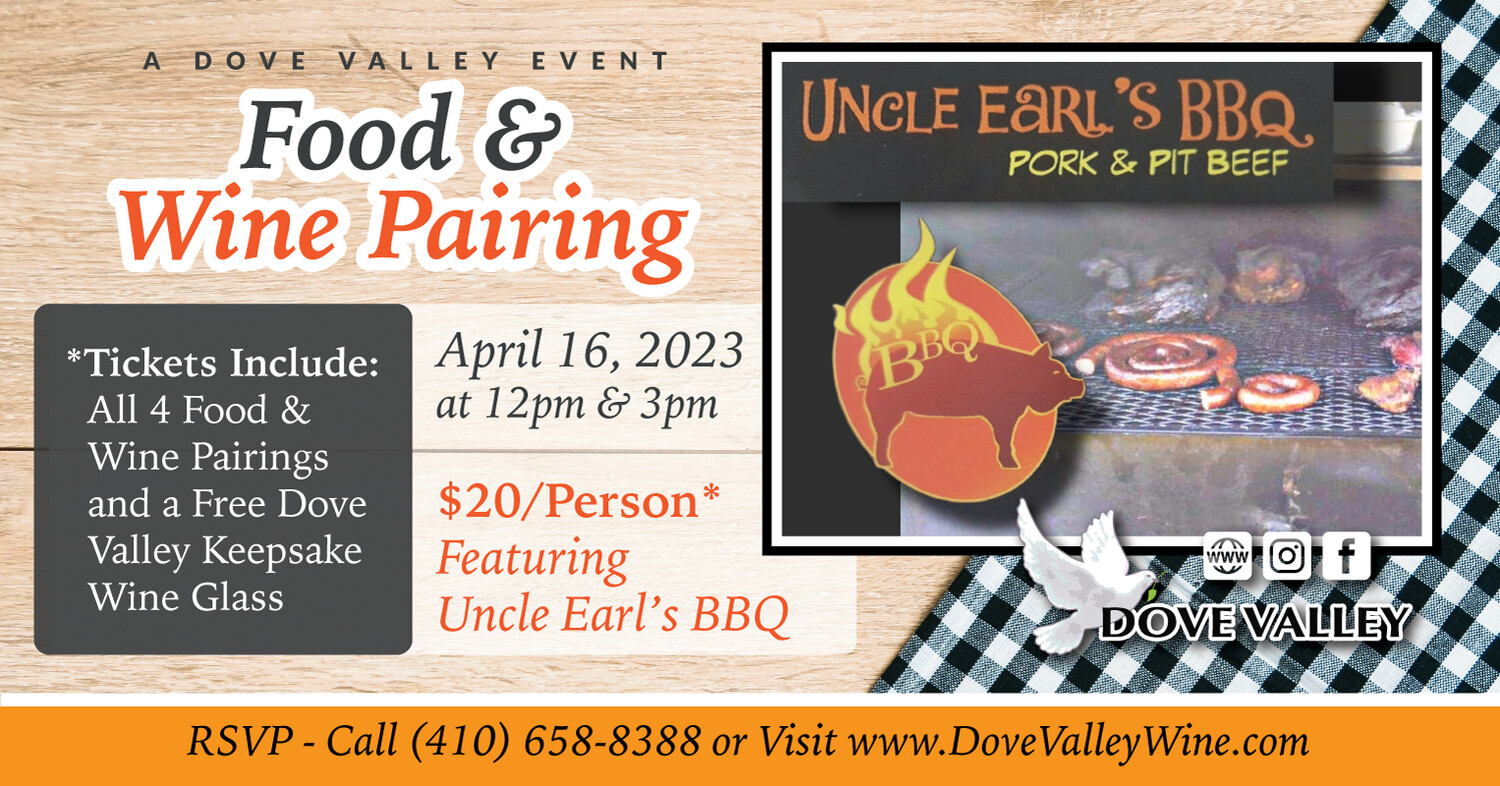 Food & Wine Pairing *Uncle Earls*April16th*3pm