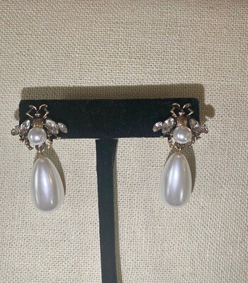 Pearl Drop Bee Earrings