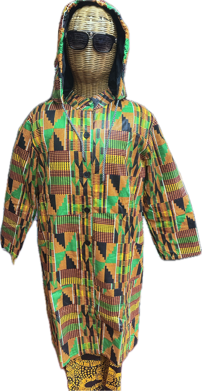 Kente Long Coat w/ Hood (choose pattern)