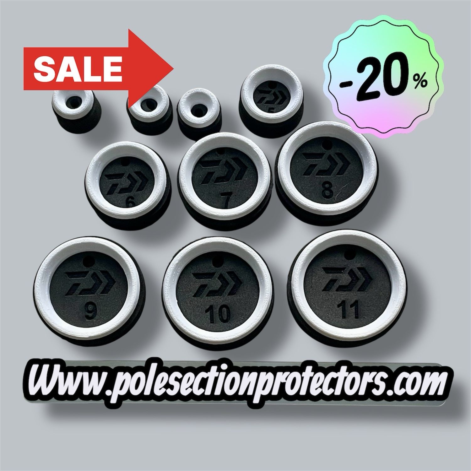 SPECIAL OFFER DAIWA WHITE PSP POLE SECTION PROTECTORS for DAIWA UK POLES, FULL SET, WHITE