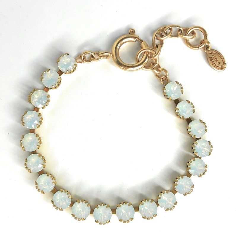 TENNIS BRACELET Gold With White Opal  Swarovski Crysal