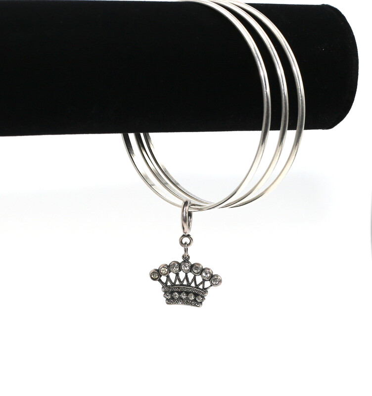 CLASSIC SILVER BANGLE with ANTIQUE CROWN CHARM