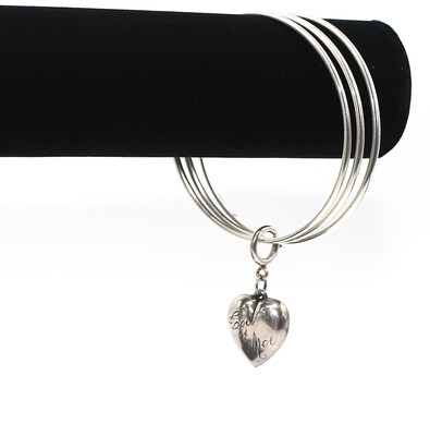 CLASSIC SILVER BANGLE with SILVER PUFFY HEART CHARM