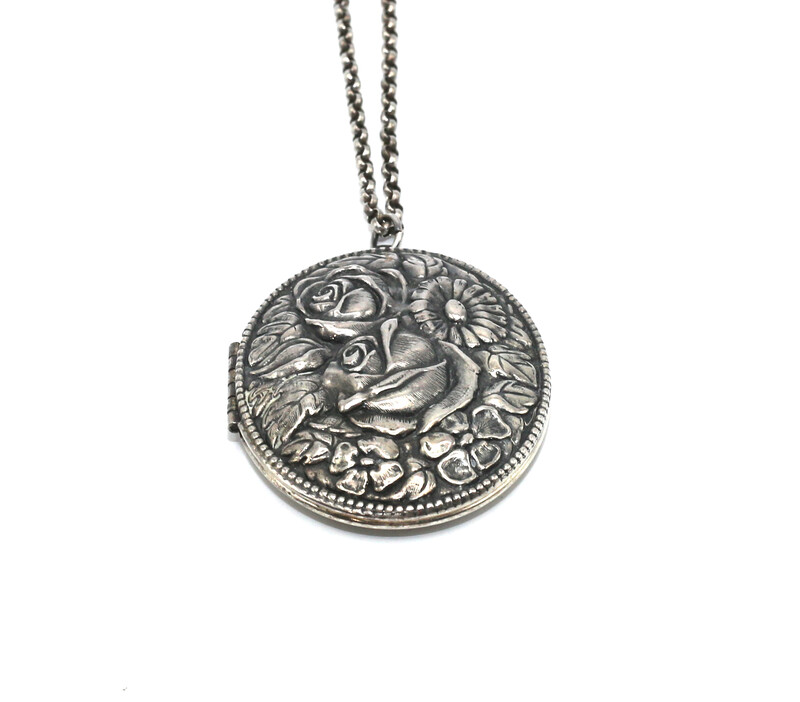 LOCKET LARGE OVAL Silver ROSE ETCH
