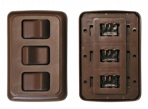 Triple Contour On/Off Switch with Base and Plate - Brown