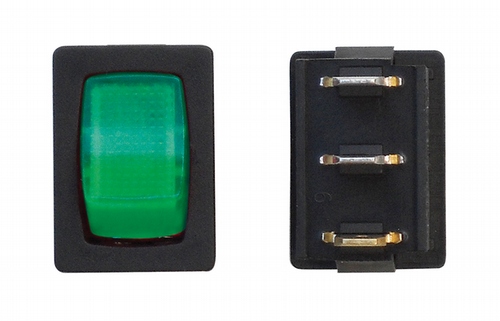 Mini Illuminated On/Off SPST - Black/Green 3/bag