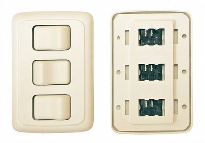 Triple Contour On/Off Switch with Base and Plate - White