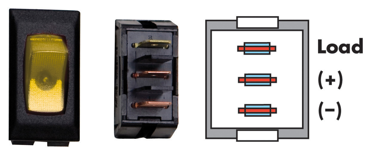 Illuminated On/Off Switch - Amber/Black 1/card