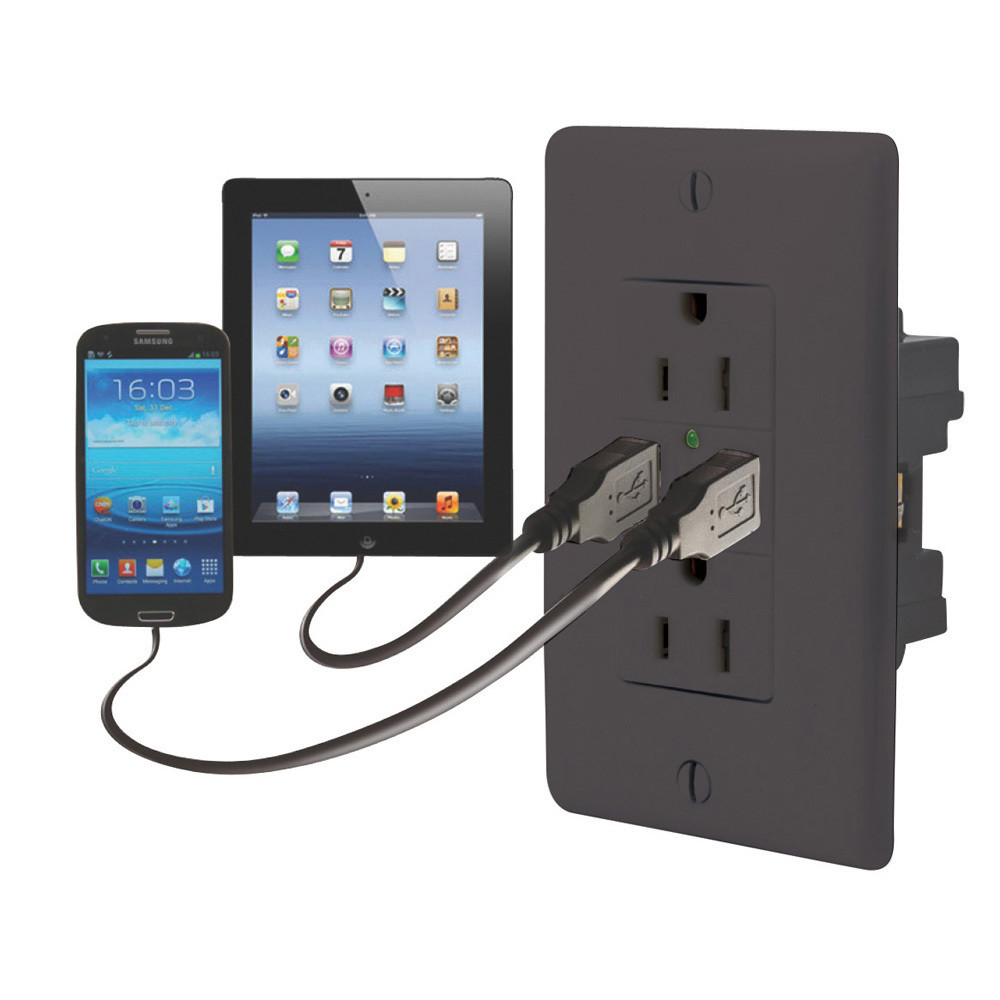 Dual USB Charger with Duplex Receptacle - Black