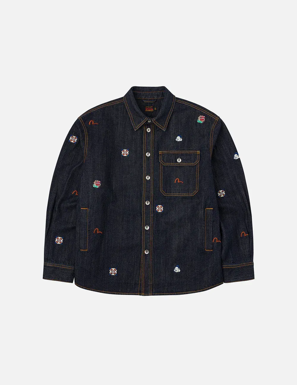 EVISU Allover Embroidery Regular Fit Denim Shirt Jacket
