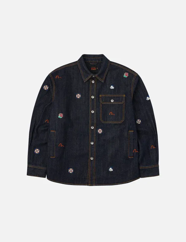 EVISU Allover Embroidery Regular Fit Denim Shirt Jacket EVISU Allover Embroidery Regular Fit Denim Shirt Jacket